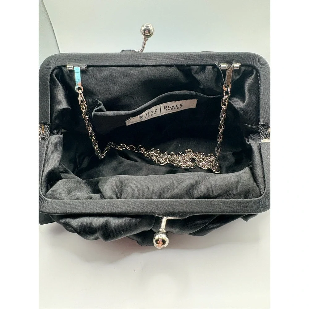 White House/Black Market BlaSatin Clutch w/Shoulder Chain - Picture 2 of 3
